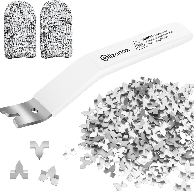 lizenoz White Glazier Point Driver Tool with 200 Glazing Points & 2 Finger Cots - for Framing Glass, Pictures, Cross Stitch - Rust-Resistant Iron/Zinc Push Points, Easy-Grip Handle - Image 1